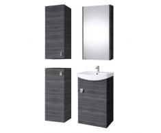 Planetmöbel Set da bagno completo di mobiletto 45 cm con lavabo, specchiera e 1x mobiletto midi in antracite, set completo per bagno 4 pezzi.