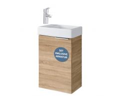 Planetmöbel Lavabo con mobiletto 40 cm in rovere Sonoma con lavabo e rubinetto in cromo, set di mobili da bagno per bagno, WC ospiti