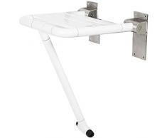 Sedile doccia per montaggio a parete, con superficie antiscivolo e piegando bagno in acciaio inox,Bianca