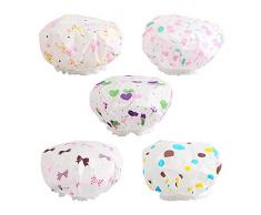 YUE QIN 5 Pezzi Cuffia per Doccia Impermeabile,Cuffie da Doccia In Plastica Cappello da Bagno Doccia Cuffia Doccia Riutilizzabile Adatta per Salone, Spa, Viaggio, Cucina
