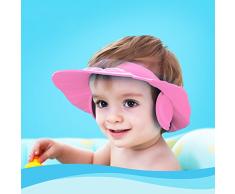 Zerodis Cuffia per la doccia del bambino con protezioni per le orecchie, cuffia per il cappello del bagnetto per lo shampoo da bagno Taglio di capelli per il parasole, dimensioni regolabili(rosa)