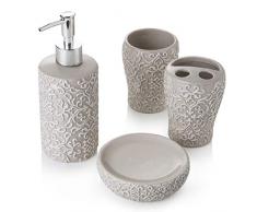 MONTEMAGGI Set da Bagno 4 Pezzi in Ceramica Classic Tortora Include Dispenser, portaspazzolino, Bicchiere e portasapone