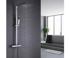ONECE Colonna Doccia con Miscelatore Termostatico 40℃, Set Doccia Completo Altezza Regolabile, 10 Pollici Soffione a Pioggia Quadrato e Doccetta Ottone, Sistema Doccia in Acciaio Inox, Cromato