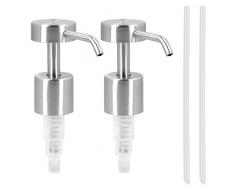 Navaris Beccuccio Dispenser Dosa-sapone 20cm - 2x Tappi di Ricambio Flacone Porta-sapone - Erogatore Pompetta Pressione - Pompa Acciaio Inox - Argento