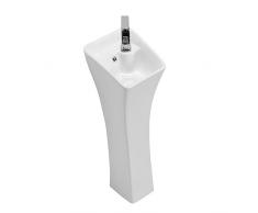 Lavandino Alto 34 In Porcellana Vitrea Con Piedistallo, Lavabo For Guardaroba Lavandino Da Bagno Con Piedistallo Completo Con Troppopieno E Foro For Rubinetto, Bianco Lucido