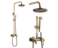 Rozin - Set doccia completo in stile retrò, con rubinetteria e doccetta, in ottone anticato