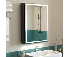 KWW 50 x 70 cm Pollici LED Illuminato Armadietto della Medicina del Bagno con Specchio, Temperatura di Colore Regolabile, luci Dimmerabili Anti-nebbia, Uscite e USBs, Armadio Medico Montato A Parete