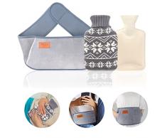Borsa Acqua Calda con Peluche Copertura in Vita, Boule Acqua Calda con Copertura in Maglia Borsa dellacqua Calda per Periodi, dal Dolore, Collo, Spalle, Addome, Riscaldamento delle Gambe, Grigio
