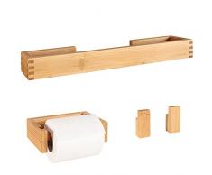 danhol® Set di Accessori per il Bagno Bamboo - 1 Porta Rotolo Carta Igienica, 1 Porta Asciugamani e 2 Ganci Adesivo - Senza Forare Set di Accessori da Bagno Legno Bambù - Set Bagno Accessori Completo