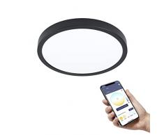 EGLO connect.Z Smart Home led lampada da soffitto per bagno Fueva-Z in alluminio nero, Ø 28,5 cm, ZigBee, app e controllo vocale, colore della luce regolabile, dimmerabile, IP44
