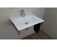 ARREDO BAGNO LAVABO IN VETRO EXTRACHIARO BIANCO DA CM 60 CON SUPPORTO INOX