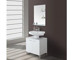 Mobile sottolavabo per bagno universale, 70x45x60 cm, moderno copricolonna con 2 Ante e Piedini cromati (Bianco Lucido)