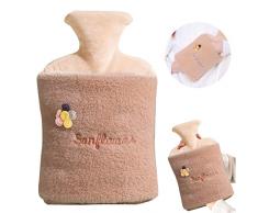 Calda con Peluche Morbida Copertura Bottiglia Dacqua Calda,2L Borsa dellAcqua Calda,lacqua Calda Copertura,per Alleviare Il Dolore, Schiena, Collo E Spalle E Calde Notti (Cachi)