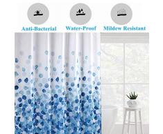 Blu Tenda da Doccia 180x200 cm, Tenda da Bagno Tessuto Poliestere Impermeabile Lavabile Antimuffa Antiruggine Lungo Decorativo Vasca da Bagno, con 12 Ganci Plastica, Azzurro Petali Floreali Design