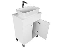 Lavandino da appoggio Kleo con mobiletto IGA con piano bianco per lavabo, in piedi, set di mobili da bagno (bianco, 60 cm)