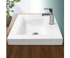 ECD Germany Lavabo da Appoggio in Ceramica Bianco da Incasso Rettangolare 605 x 465 x 160 mm Design Moderno Lavabo Moderdo da Appoggio Ceramica Lavandino Lavamano Bacinella per Ospiti Sanitari Bagno
