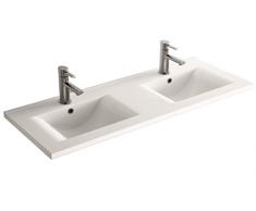 Cygnus Bath - Lavabo in ceramica di 120 cm, a doppio bacino, ultrapiatto
