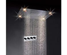 Cascada Classic Design 31 Inch (600mmx800mm) Grande doccia a pioggia con LED a cascata rettangolare incasso a soffitto Soffione doccia 4 funzioni, con telecomando, in acciaio inox finitura lucida