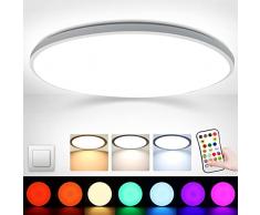 HILEYOLLA Plafoniera LED Soffitto,24W Dimmerabile Con Telecomando RGB Lampada da Soffitto 6500K 2200LM Plafoniera Moderna Rotonda Bagno Luce Plafoniere per Ufficio Soggiorno Cucina Camera da Letto