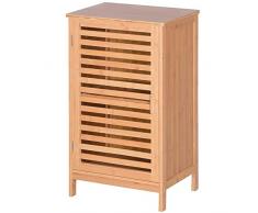 Bakaji Mobile Mobiletto da Bagno Salvaspazio 2 Ripaini Moderno In Legno di Bambu Anta con Apertura a Destra Chiusura Magnetica Maniglia Apriporta Colore Bamboo Naturale