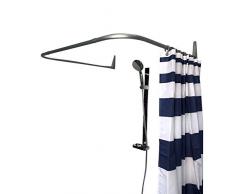 Erica Asta Tenda Doccia 85x95x85 cm, Tubo Tenda Doccia a Muro Senza Fissaggio Soffitto – Rivestimento in Plastica Senza PVC, Bastone per Tenda Doccia 100% Acciaio Inox. Argento Opaco.