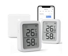 SwitchBot WiFi Termometro igrometro 2 pezzi e hub mini, sensore di umidità digitale Bluetooth con allarme intelligente e archiviazione dati, schermo LCD termoigrometro digitale