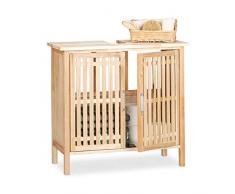 Relaxdays, naturale Mobile Bagno Legno di Noce, Mobiletto Sottolavabo, Armadietto per Lavandino, con Incavo per Sifone, 61,5 x 66 x 29 cm