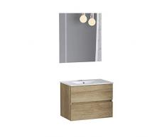 Baikal Bagno Onyx, 2 cassetti, sospeso a Parete, con lavabo in Ceramica. Mobile Montato, Melamina 16, 21, Natura, 60 cm