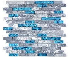 Piastrelle a mosaico, grigio traslucido e grigio e blu, per pareti del bagno, della doccia, della cucina, dello specchio del rivestimento, della vasca da bagno, del mosaico