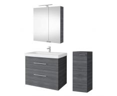 Planetmöbel Set da bagno completo in mobiletto da 63 cm, con lavabo, armadietto a specchio e 1 armadietto midano in antracite, set completo per bagno, 4 pezzi