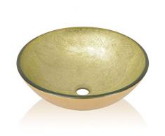 Nishore Lavandino/Lavabo da Appoggio Rotondo Moderno in Vetro Temperato 42 cm Dorato da Bagno