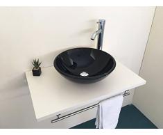 Lavabo lavamano bagno soprapiano in vetro doppio strato forma tonda colore nero