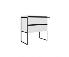 Mobile Bagno A Terra Freestanding Mod. Sapo 80cm Bianco Lucido 2 Cassetti Soft-Close (Chiusura Rallentata) in Legno Mdf con Portasciugamano, Lavabo e Specchio Filo Lucido Incluso