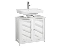 SoBuy Mobiletto per lavandino bagno Mobile sotto lavabo con 2 ante senza lavandino (Bianco, Per lavabo a terra) FRG237-II-W