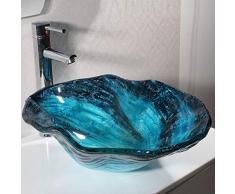 Lavandini bagno Lavabo da appoggio Rotondo Lavabo da Bagno Creativo Lavabo in Vetro temperato Blu 0713