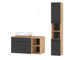 Planetmöbel Set di mobili da bagno LUX 100 cm oro quercia/antracite senza lavandino con mobile alto oro quercia/antracite