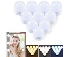 LED Luci da Specchio kit Hollywood cavo USB, 10 lampadine LED dimmerabili , 3 modalità di colore & 10 luminosità, per trucco fai da te specchi toeletta tavolo bagno luce (No mirror & USB Charger)