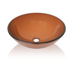 Tidyard Lavandino in Vetro Temperato Smerigliato/Marrone,Lavandino Rotondo,Lavandino da Bagno Appoggio,Lavandino dAppoggio 42cm