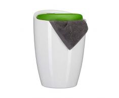 Relaxdays 10022887_53 Sgabello da Bagno Tinta Unita Tondo in Plastica, Cuscino Rimovibile Capienza 28 L Portabiancheria Verde