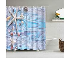 KAYAMU Tenda Doccia 120 x 200 Guscio di Stella Marina, Antimuffa Assi di Legno Depoca Tenda della Vasca da Bagno, 3D Tenda per Doccia Lavabile Impermeabile Tende Doccia Tessuto, con 8 Ganci