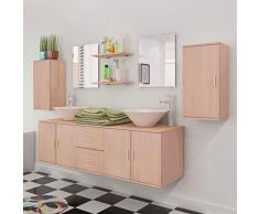 Susany Set Mobili da Bagno 9 pz con Lavandino, Set Arredo Bagno, Mobili da Bagno Armadietti Mobile da Bagno Sospeso con Lavabo Beige
