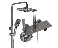 Colonna Doccia Con Miscelatore Termostatico Display Digitale Sistema Doccia Completo 4 Funzioni Con 32 * 20CM Soffione a Pioggia Doccetta Bidet Rubinetto Della Vasca, Regolabile Altezza (Grigio)