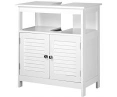 BAKAJI Mobile Sottolavabo Lavandino Lavabo Armadietto Armadio Bagno Due Ante Doppia Apertura Scaffale Design Moderno Casa Salvaspazio Ripiani Interni Legno Bianco 60x30x60 cm