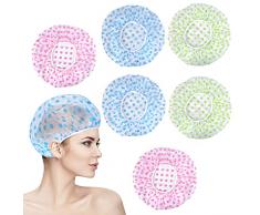 Jinlaili 6 Pezzi Cuffie Doccia, Cuffia da Bagno in Plastica, Riutilizzabile Impermeabile Cuffie Capelli, Elastica Grande Showe Caps, Cuffia Doccia con Fascia Elastica per spa salone Viaggi Casa Hotel