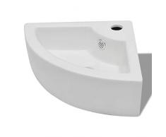 vidaXL Lavello in Ceramica ad Angolo con Foro per Rubinetto Scarico Lavandino
