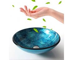 QZX Lavandino Di Vetro Lavandino Semplice E Alla Moda Bagno Vario Di Vetro Temperato Di Colore Blu (Φ420 * H145mm)