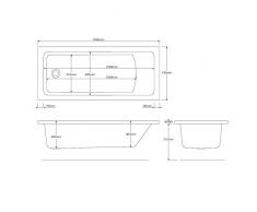 Hudson Reed Vasca da Bagno Rettangolare da Parete - Acrilico Bianco - Design con Seduta Rettangolare - 1700 x 750 x 550mm