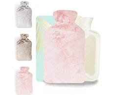 Borsa Acqua Calda Peluche 2L con Fodera Super Morbida - Boule Acqua Calda en Gomma, nostra borse acqua calda Adattarsi per il Sollievo il dolor, Borsa Dellacqua Calda per Scaldaletto - Rissler (Rosa)