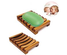 Portasapone in legno, scatola di sapone in legno naturale, portasapone a mano, portasapone per lavabo (2 pezzi)