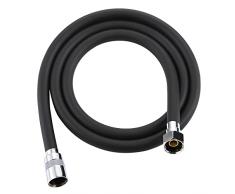 QIDUN - Nero Tubo flessibile per doccia in PVC liscio, antipiega e antigroviglio, 1,5 m, con raccordi in ottone